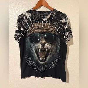 Edgy Tiger Graphic Tee Tie Dye Bleach Splatter
